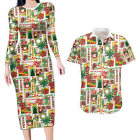 Hawaiian Santa Christmas Pattern Couples Matching Long Sleeve Bodycon Dress and Hawaiian Shirt White Version - Wonder Print Shop