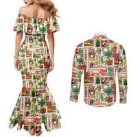 Hawaiian Santa Christmas Pattern Couples Matching Mermaid Dress and Long Sleeve Button Shirt White Version - Wonder Print Shop