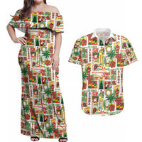 Hawaiian Santa Christmas Pattern Couples Matching Off Shoulder Maxi Dress and Hawaiian Shirt White Version - Wonder Print Shop