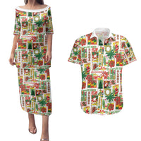 Hawaiian Santa Christmas Pattern Couples Matching Puletasi and Hawaiian Shirt White Version - Wonder Print Shop