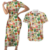 Hawaiian Santa Christmas Pattern Couples Matching Short Sleeve Bodycon Dress and Hawaiian Shirt White Version - Wonder Print Shop
