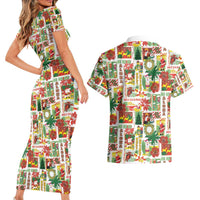Hawaiian Santa Christmas Pattern Couples Matching Short Sleeve Bodycon Dress and Hawaiian Shirt White Version - Wonder Print Shop
