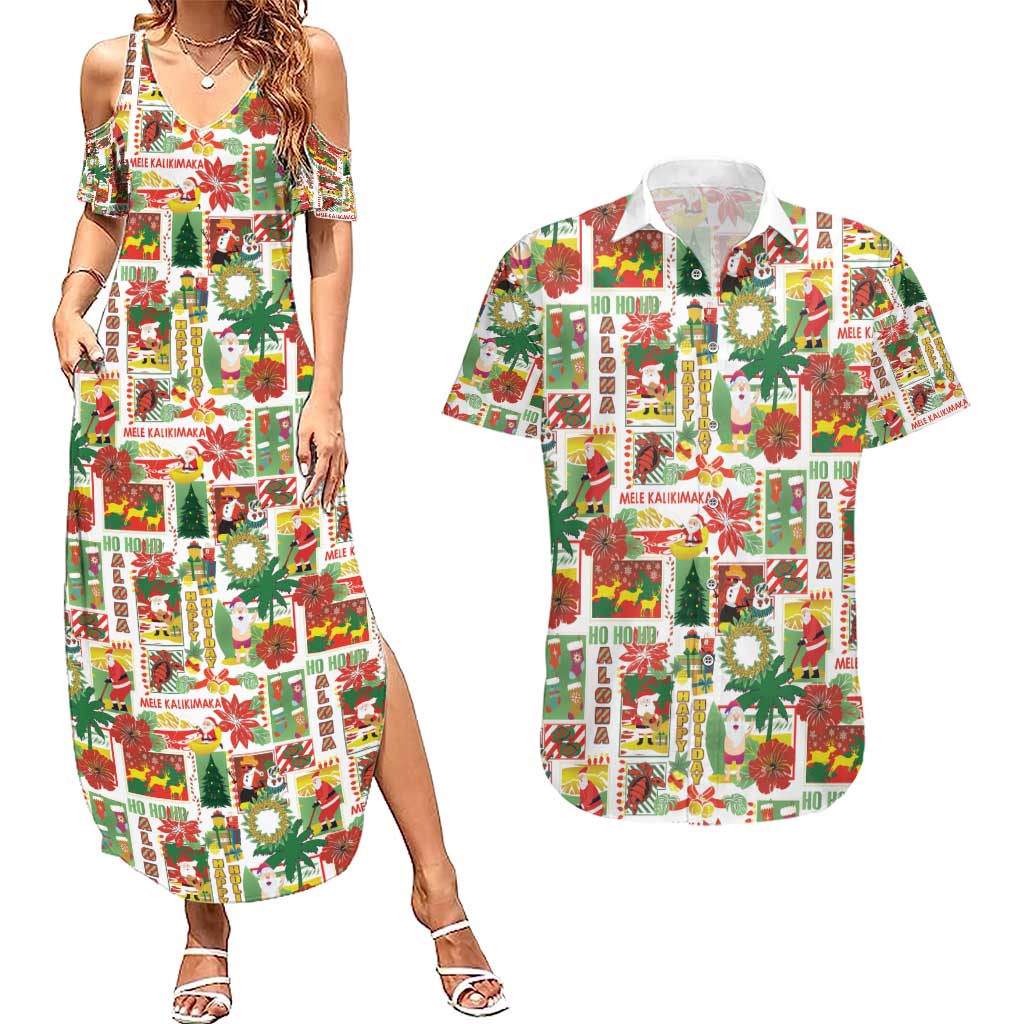 Hawaiian Santa Christmas Pattern Couples Matching Summer Maxi Dress and Hawaiian Shirt White Version - Wonder Print Shop