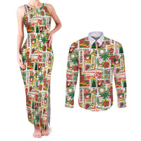 Hawaiian Santa Christmas Pattern Couples Matching Tank Maxi Dress and Long Sleeve Button Shirt White Version - Wonder Print Shop