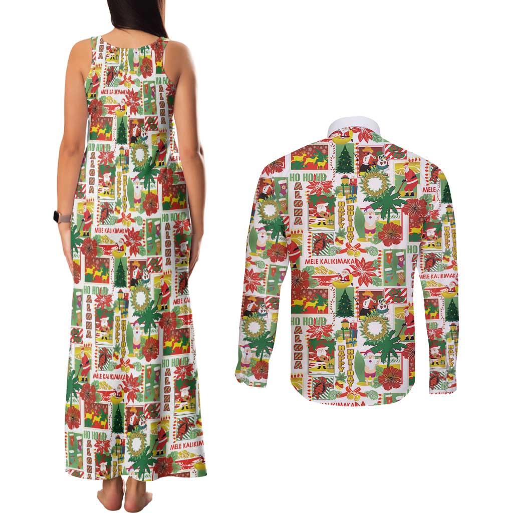 Hawaiian Santa Christmas Pattern Couples Matching Tank Maxi Dress and Long Sleeve Button Shirt White Version - Wonder Print Shop