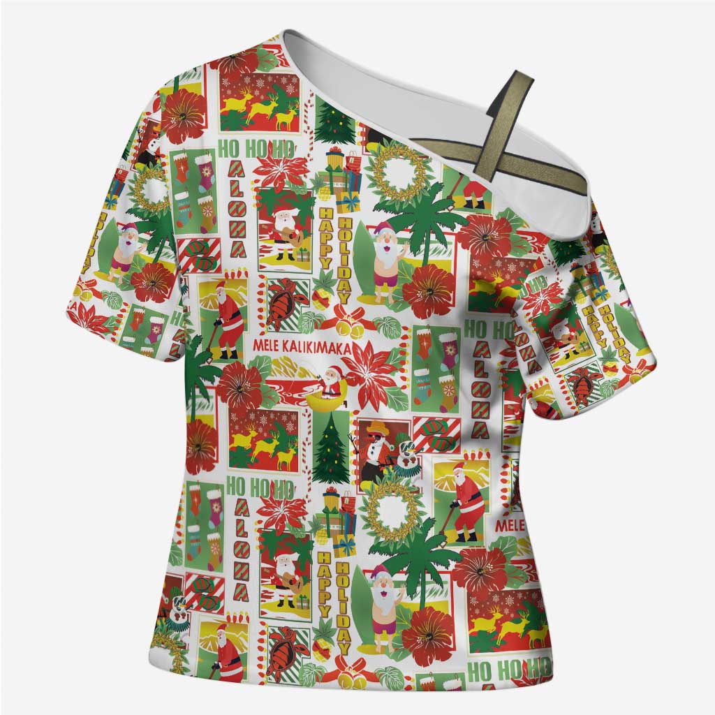 Hawaiian Santa Christmas Pattern Cross Shoulder Shirt White Version - Wonder Print Shop