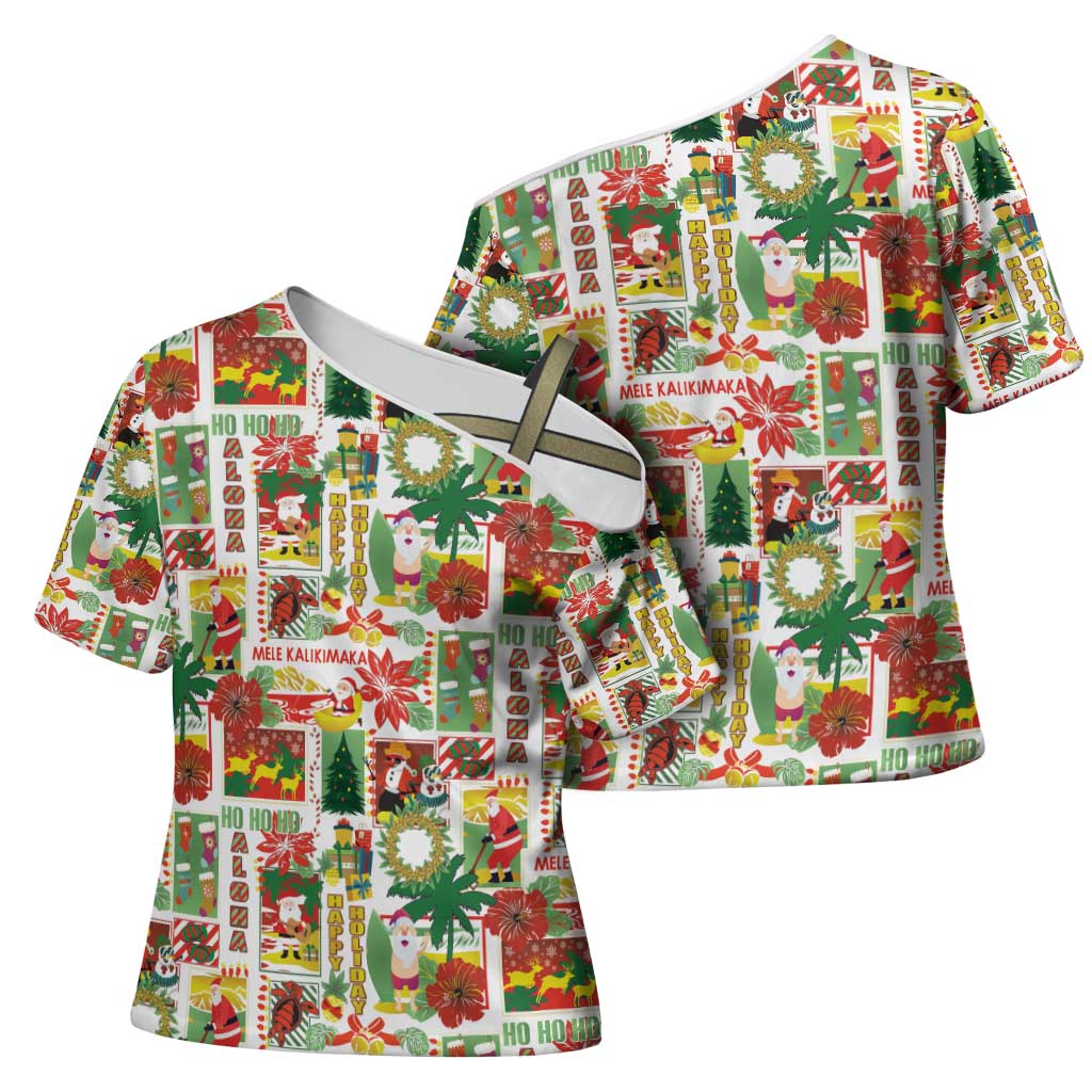 Hawaiian Santa Christmas Pattern Cross Shoulder Shirt White Version - Wonder Print Shop