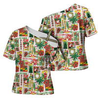 Hawaiian Santa Christmas Pattern Cross Shoulder Shirt White Version - Wonder Print Shop