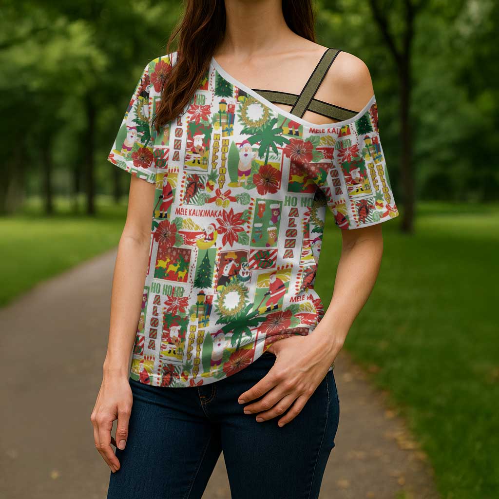 Hawaiian Santa Christmas Pattern Cross Shoulder Shirt White Version - Wonder Print Shop