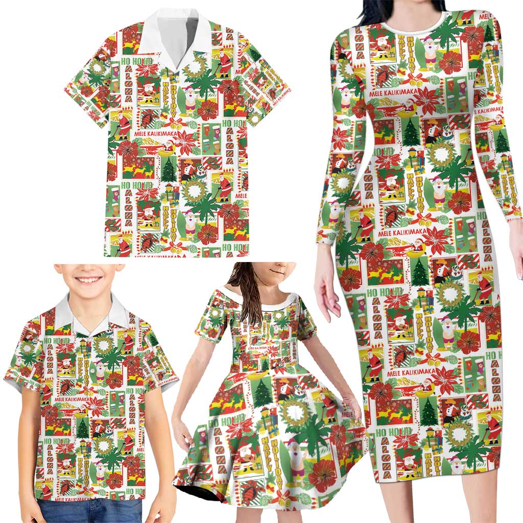 Hawaiian Santa Christmas Pattern Family Matching Long Sleeve Bodycon Dress and Hawaiian Shirt White Version - Wonder Print Shop