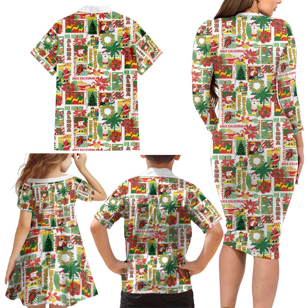Hawaiian Santa Christmas Pattern Family Matching Long Sleeve Bodycon Dress and Hawaiian Shirt White Version - Wonder Print Shop