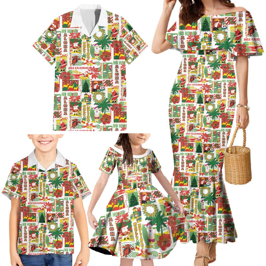 Hawaiian Santa Christmas Pattern Family Matching Mermaid Dress and Hawaiian Shirt White Version - Wonder Print Shop
