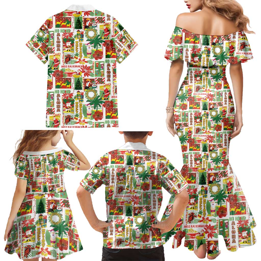 Hawaiian Santa Christmas Pattern Family Matching Mermaid Dress and Hawaiian Shirt White Version - Wonder Print Shop