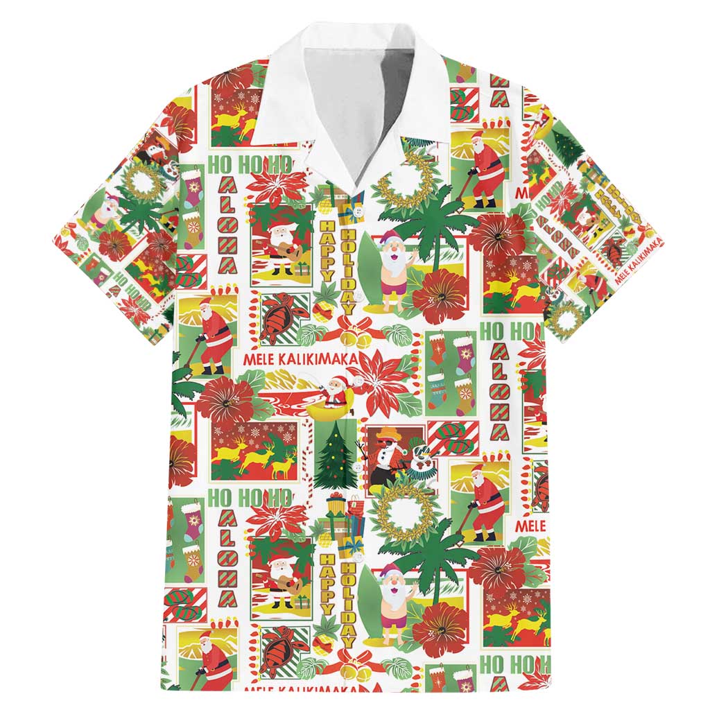 Hawaiian Santa Christmas Pattern Family Matching Mermaid Dress and Hawaiian Shirt White Version - Wonder Print Shop