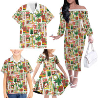 Hawaiian Santa Christmas Pattern Family Matching Off The Shoulder Long Sleeve Dress and Hawaiian Shirt White Version - Wonder Print Shop