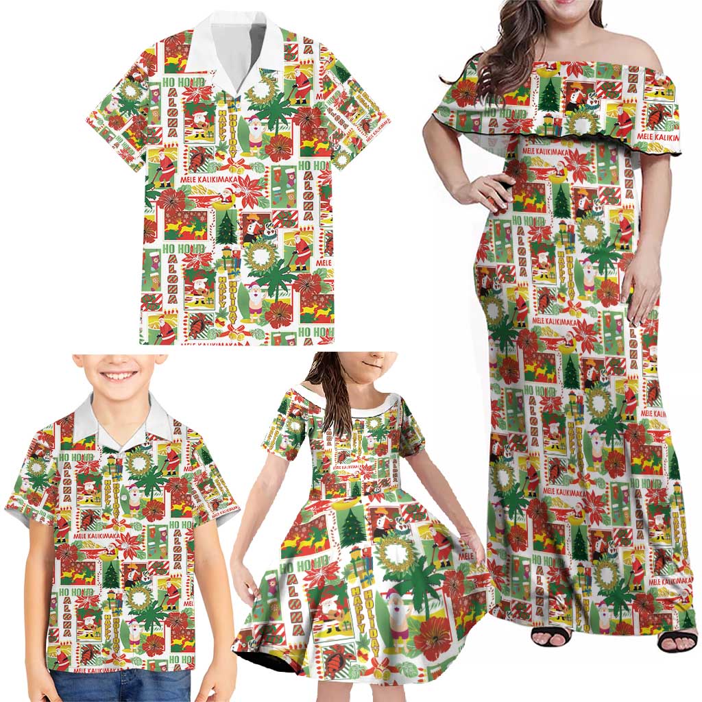 Hawaiian Santa Christmas Pattern Family Matching Off Shoulder Maxi Dress and Hawaiian Shirt White Version - Wonder Print Shop