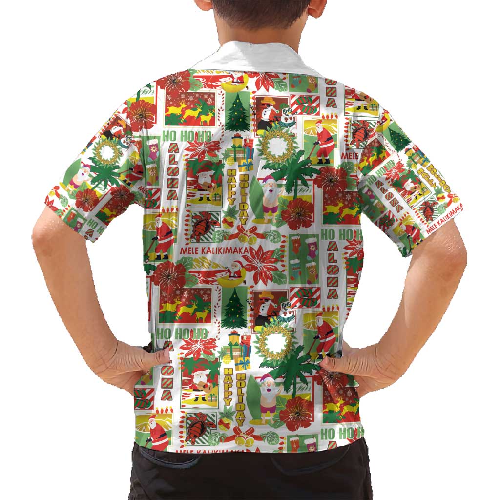 Hawaiian Santa Christmas Pattern Family Matching Off Shoulder Short Dress and Hawaiian Shirt White Version - Wonder Print Shop