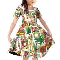 Hawaiian Santa Christmas Pattern Family Matching Off Shoulder Short Dress and Hawaiian Shirt White Version - Wonder Print Shop