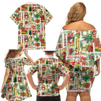 Hawaiian Santa Christmas Pattern Family Matching Off Shoulder Short Dress and Hawaiian Shirt White Version - Wonder Print Shop