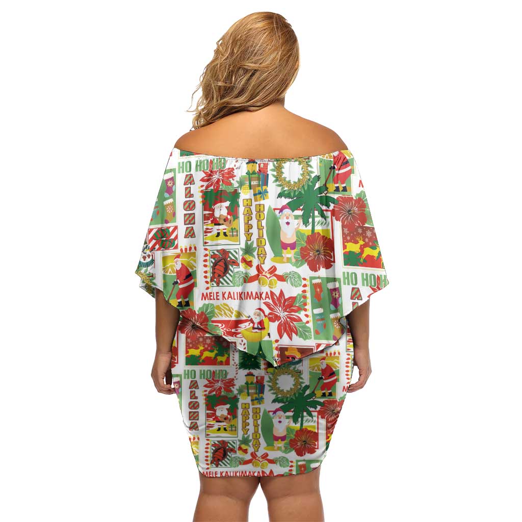 Hawaiian Santa Christmas Pattern Family Matching Off Shoulder Short Dress and Hawaiian Shirt White Version - Wonder Print Shop