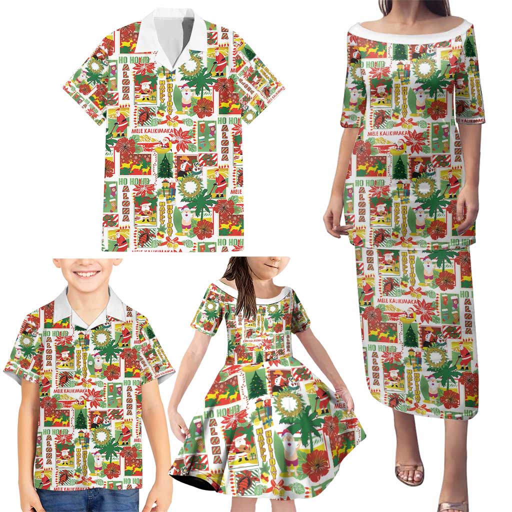 Hawaiian Santa Christmas Pattern Family Matching Puletasi and Hawaiian Shirt White Version - Wonder Print Shop
