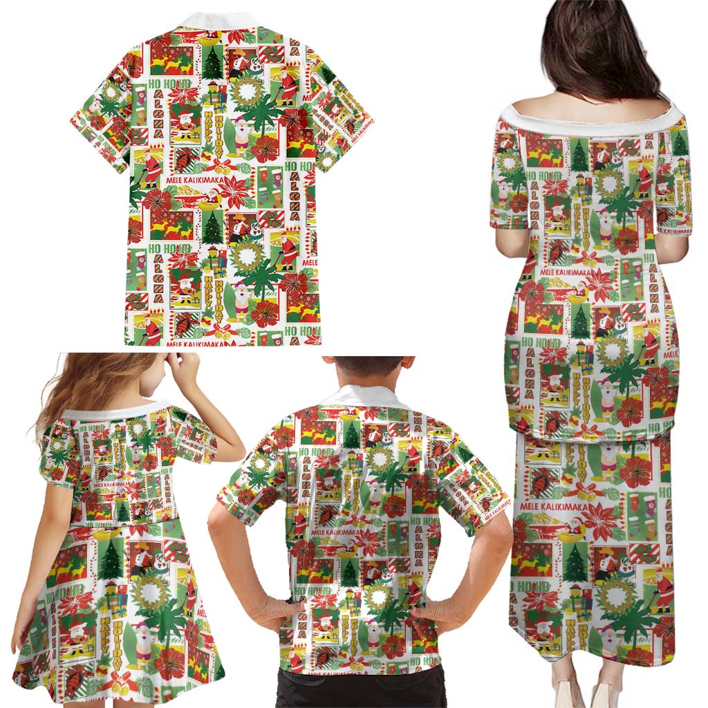 Hawaiian Santa Christmas Pattern Family Matching Puletasi and Hawaiian Shirt White Version - Wonder Print Shop