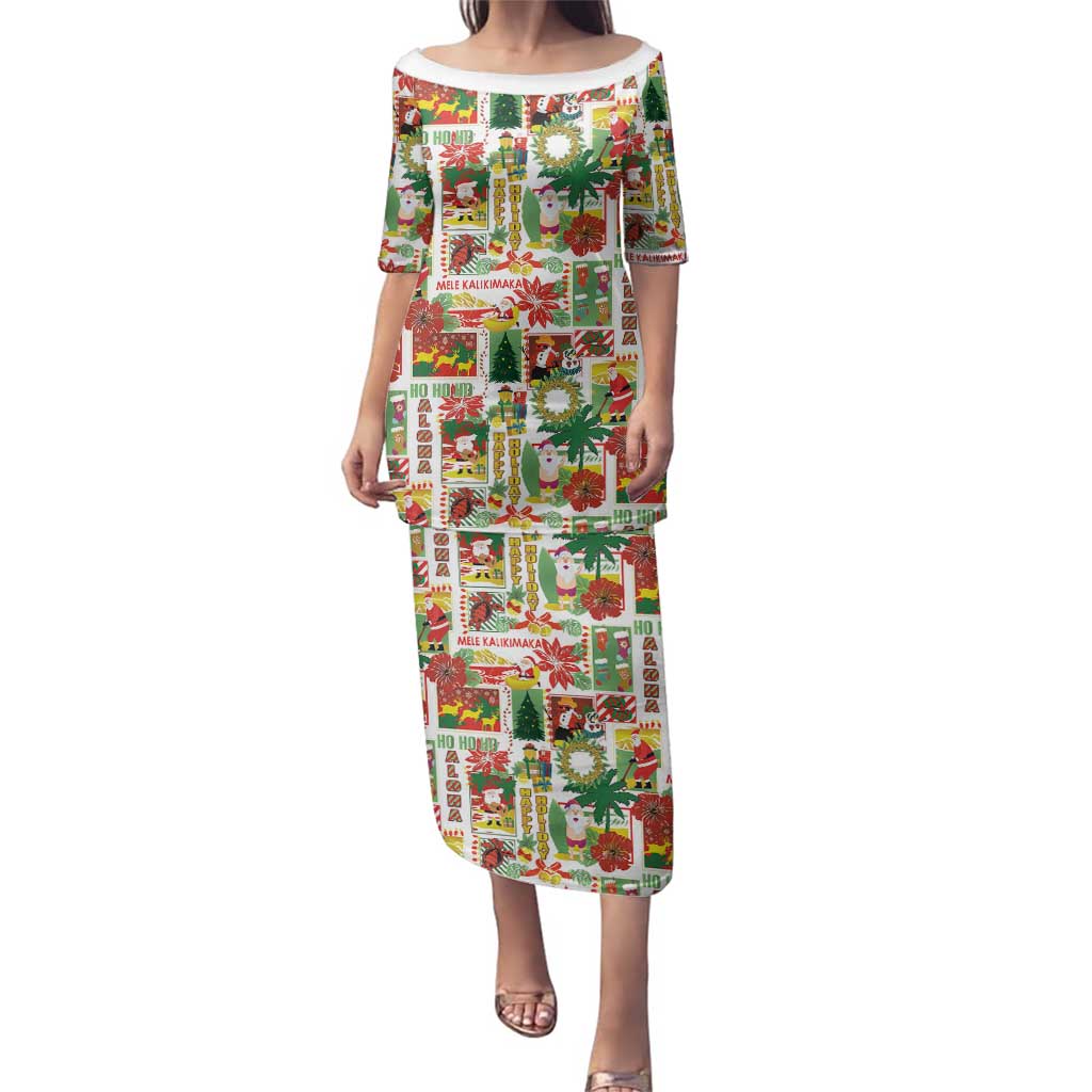 Hawaiian Santa Christmas Pattern Family Matching Puletasi and Hawaiian Shirt White Version - Wonder Print Shop