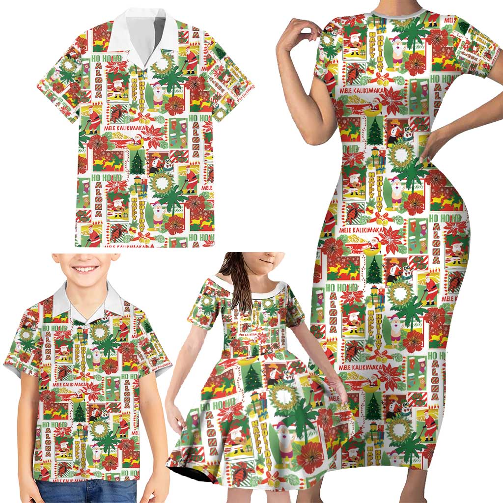 Hawaiian Santa Christmas Pattern Family Matching Short Sleeve Bodycon Dress and Hawaiian Shirt White Version - Wonder Print Shop