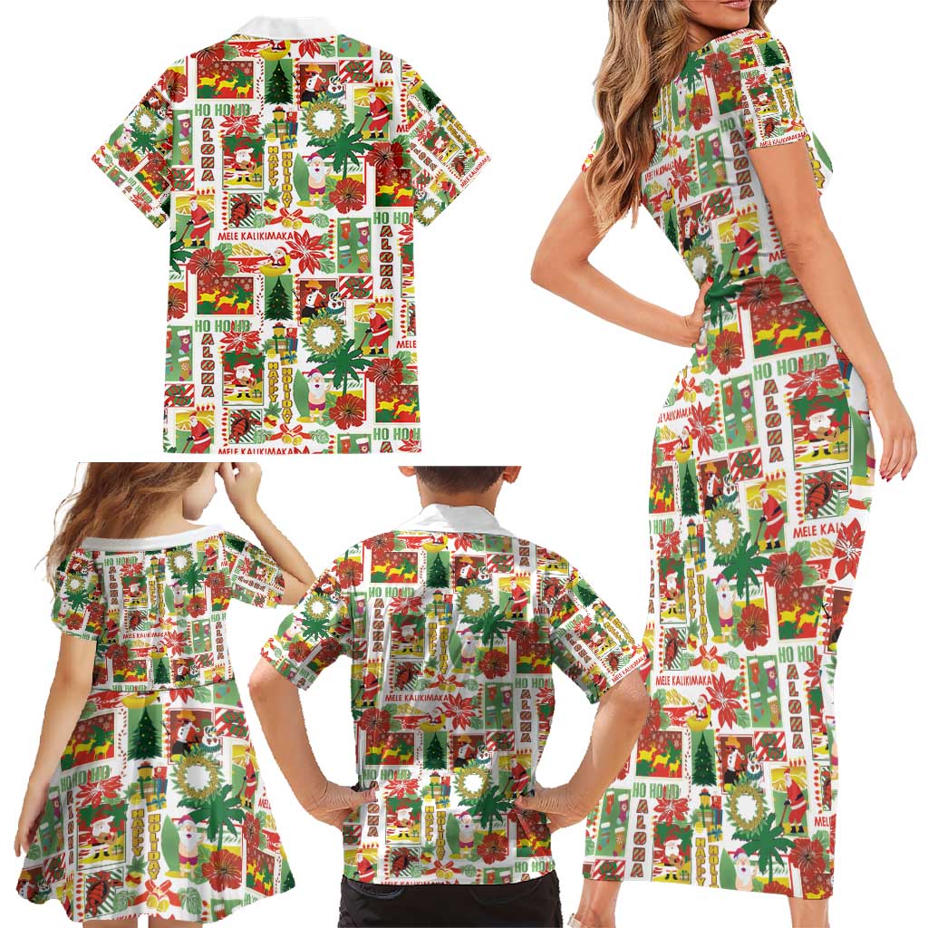 Hawaiian Santa Christmas Pattern Family Matching Short Sleeve Bodycon Dress and Hawaiian Shirt White Version - Wonder Print Shop