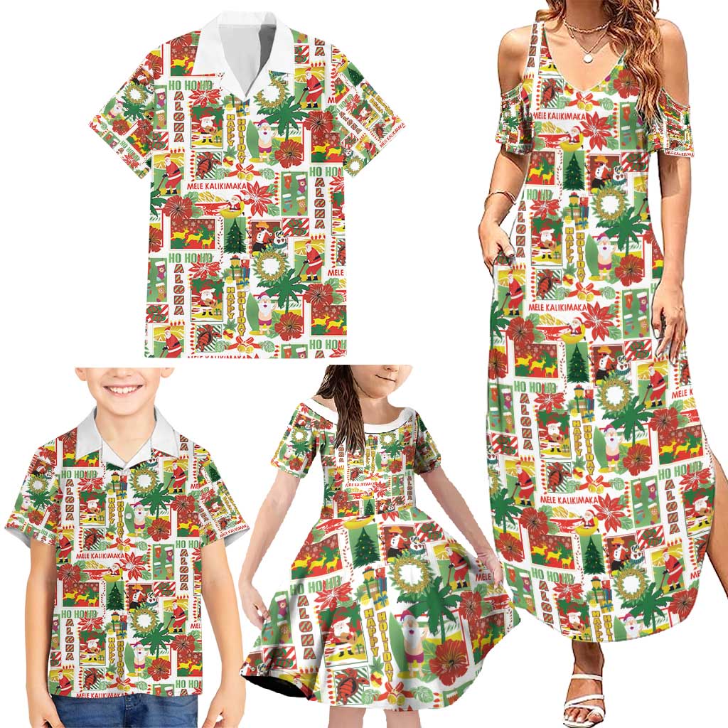Hawaiian Santa Christmas Pattern Family Matching Summer Maxi Dress and Hawaiian Shirt White Version - Wonder Print Shop