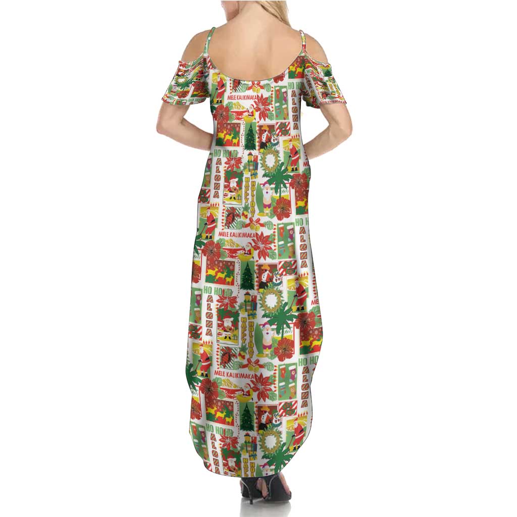 Hawaiian Santa Christmas Pattern Family Matching Summer Maxi Dress and Hawaiian Shirt White Version - Wonder Print Shop