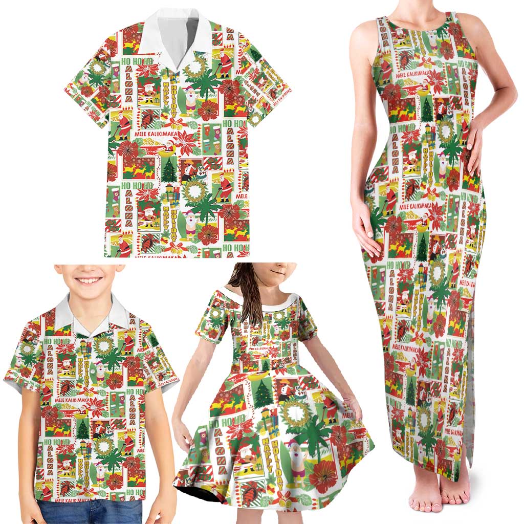 Hawaiian Santa Christmas Pattern Family Matching Tank Maxi Dress and Hawaiian Shirt White Version - Wonder Print Shop