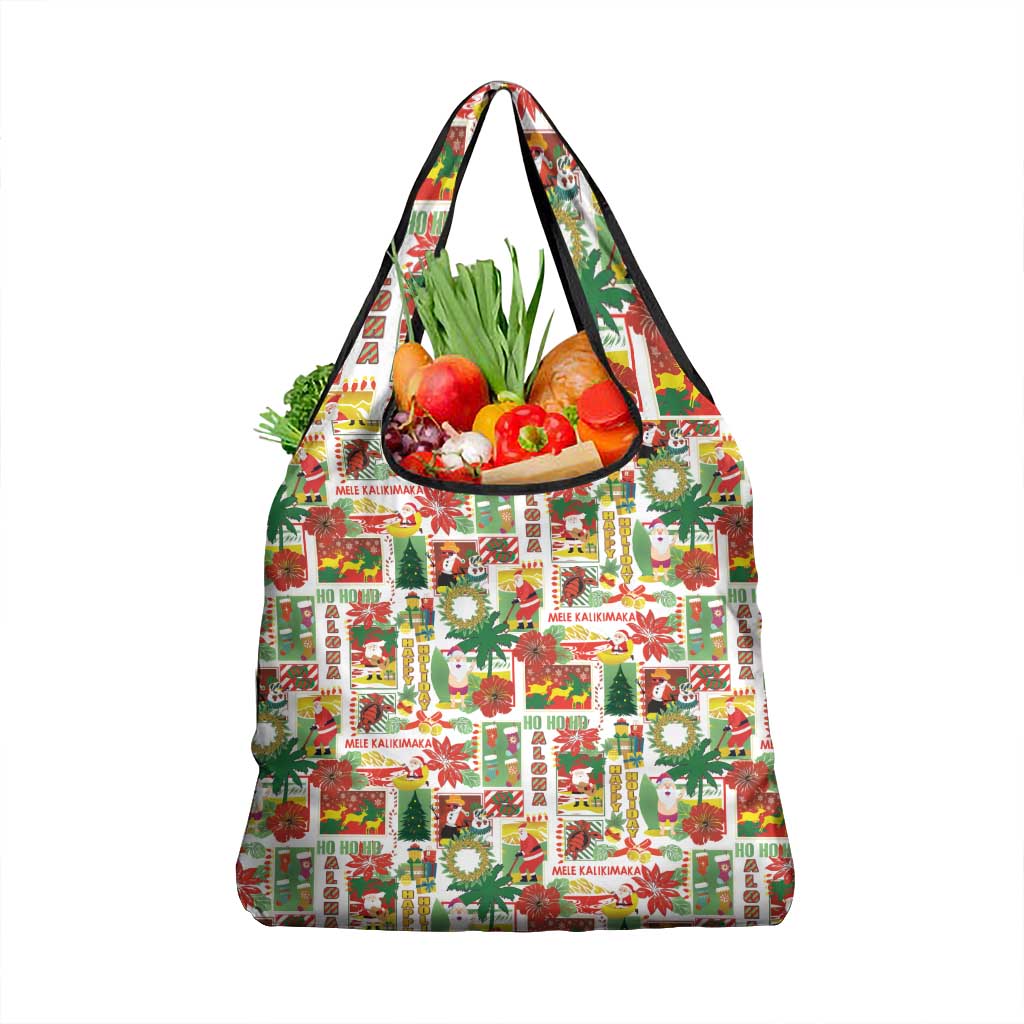 Hawaiian Santa Christmas Pattern Grocery Bag White Version - Wonder Print Shop