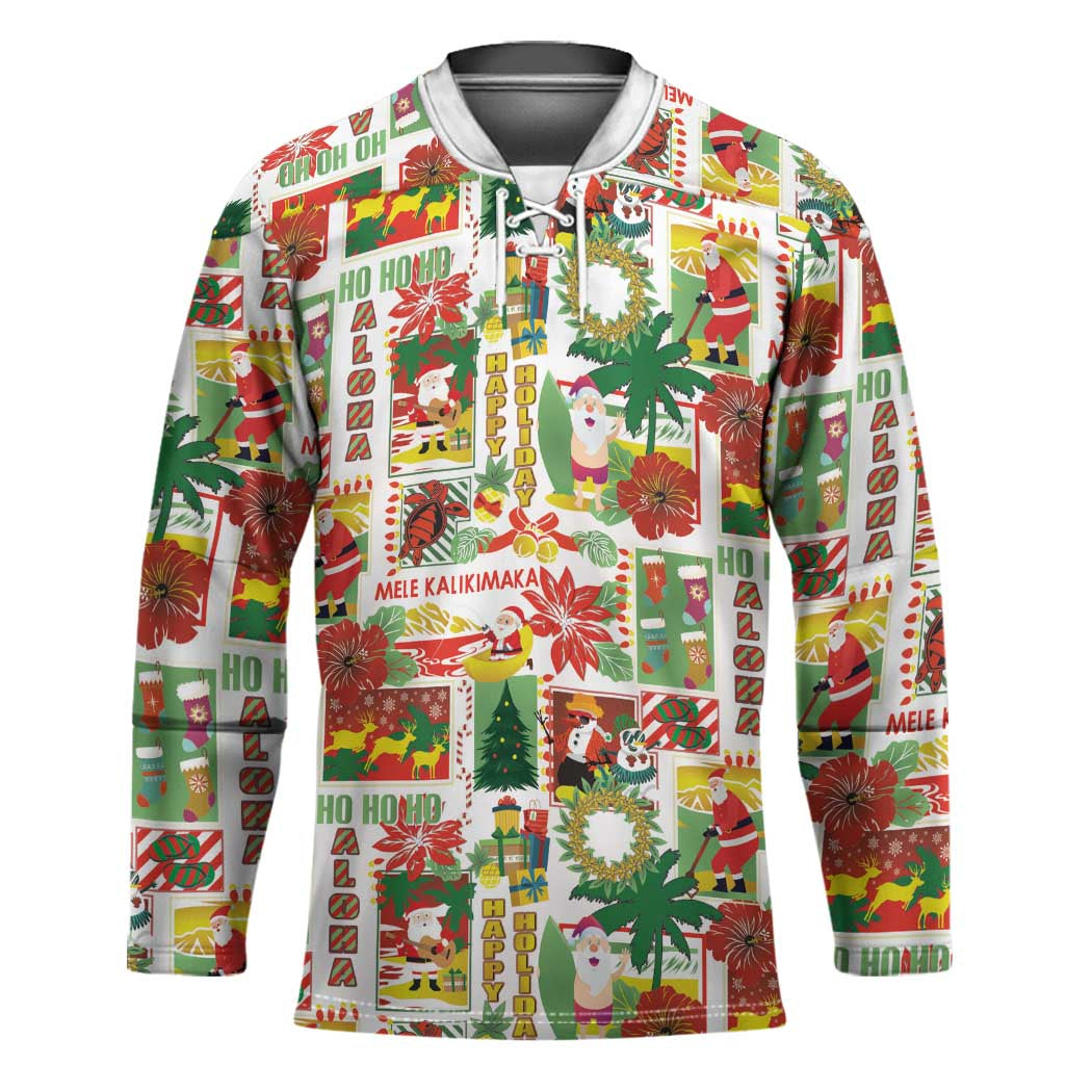 Hawaiian Santa Christmas Pattern Hockey Jersey White Version - Wonder Print Shop