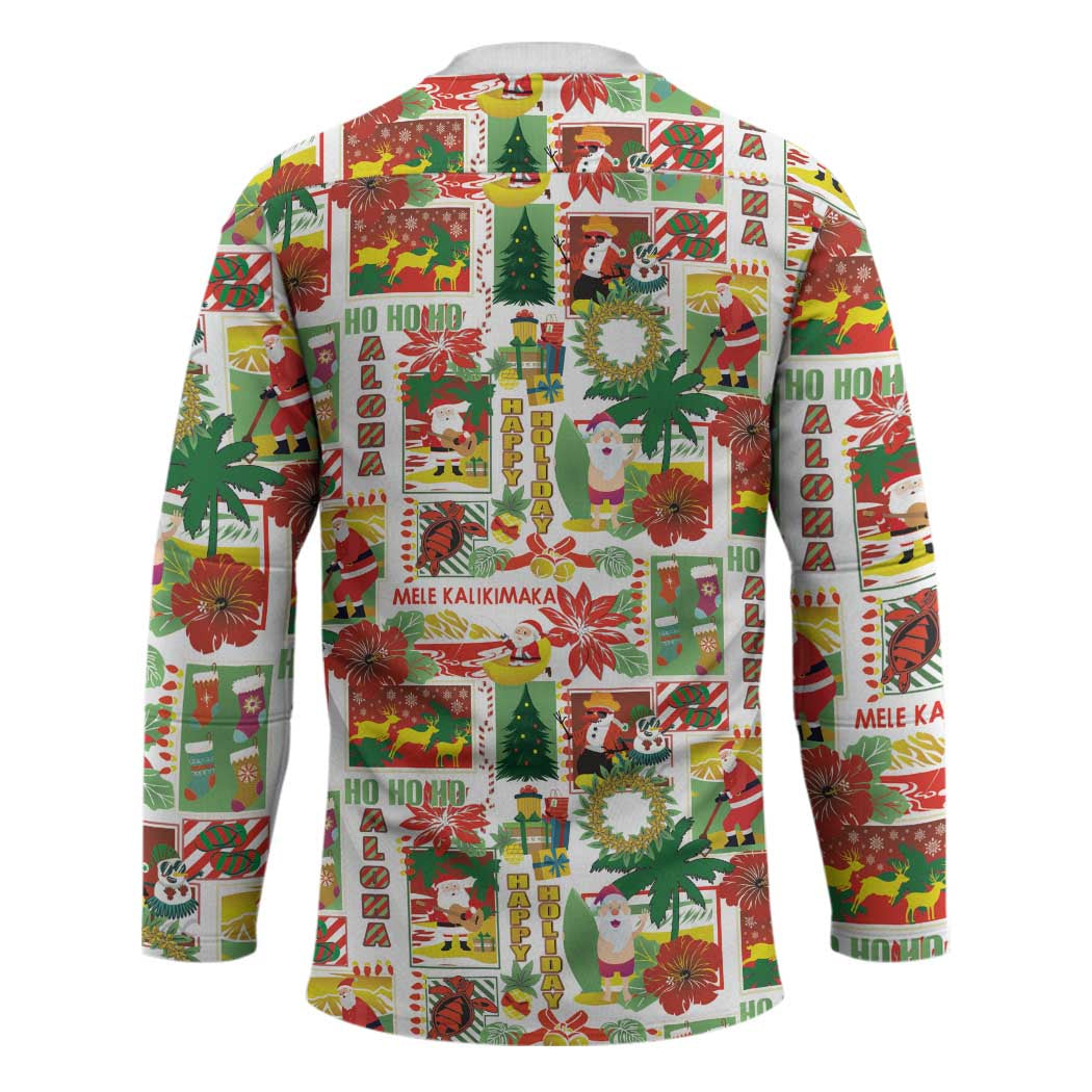 Hawaiian Santa Christmas Pattern Hockey Jersey White Version - Wonder Print Shop