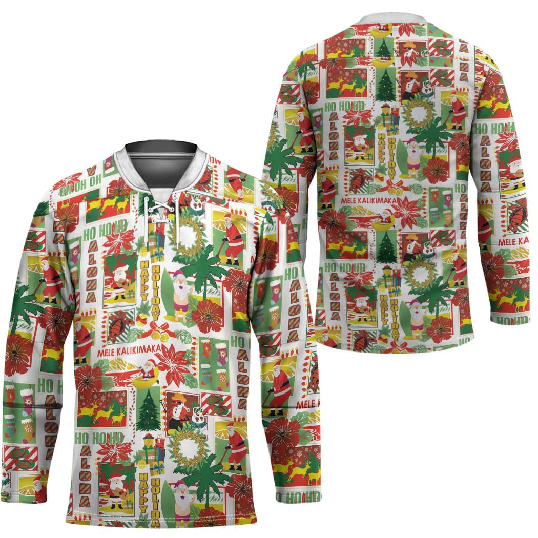 Hawaiian Santa Christmas Pattern Hockey Jersey White Version - Wonder Print Shop