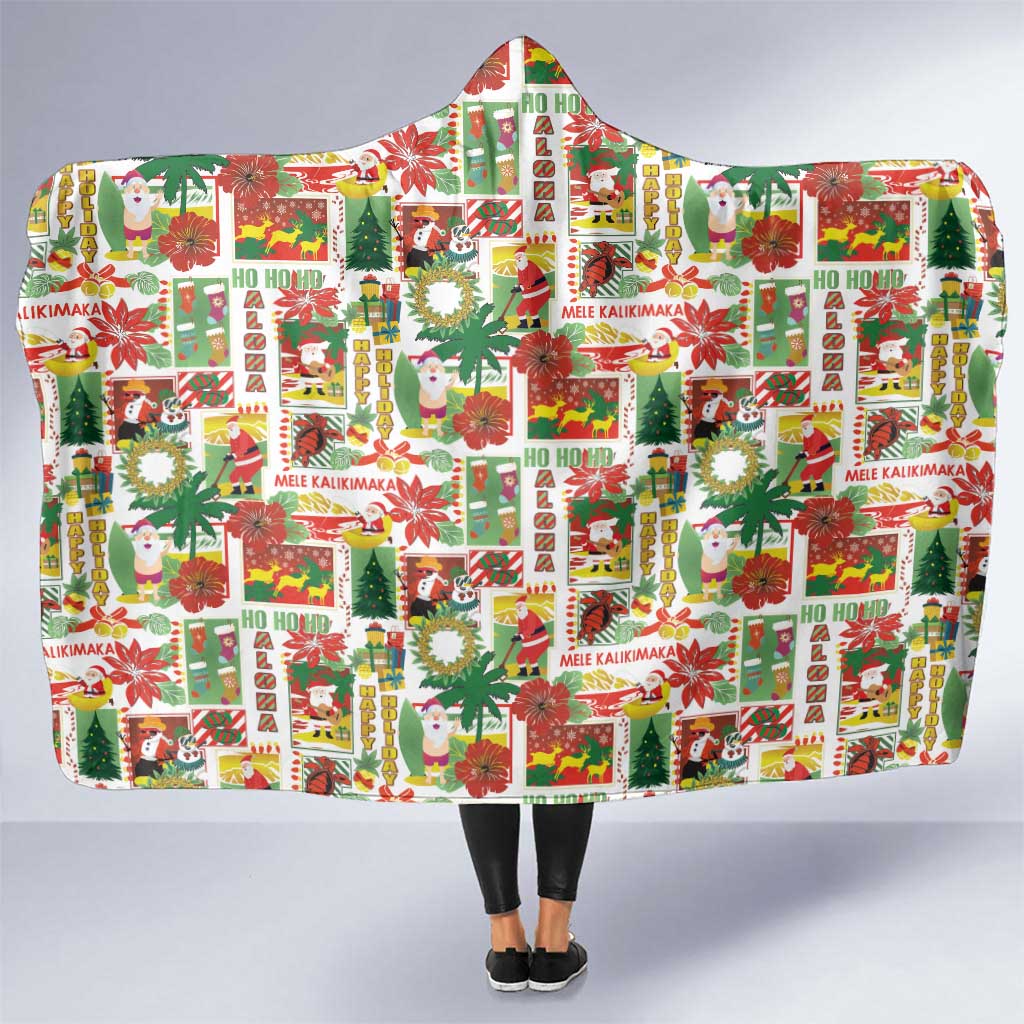 Hawaiian Santa Christmas Pattern Hooded Blanket White Version - Wonder Print Shop