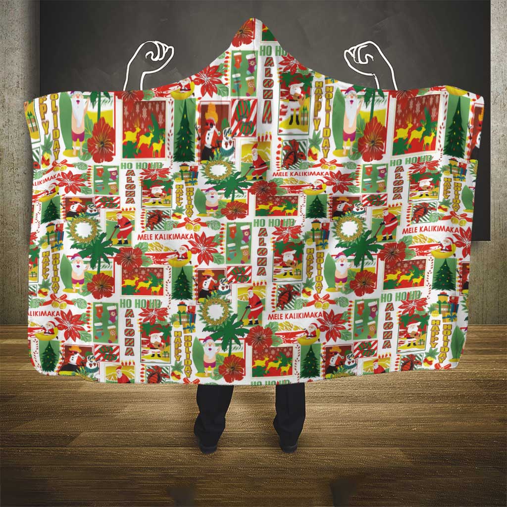 Hawaiian Santa Christmas Pattern Hooded Blanket White Version - Wonder Print Shop