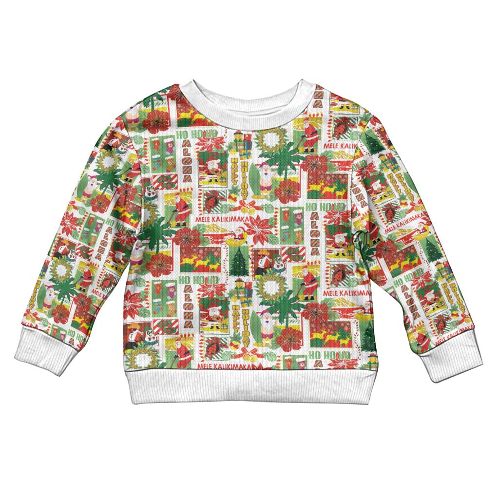 Hawaiian Santa Christmas Pattern Kid Ugly Christmas Sweater White Version - Wonder Print Shop