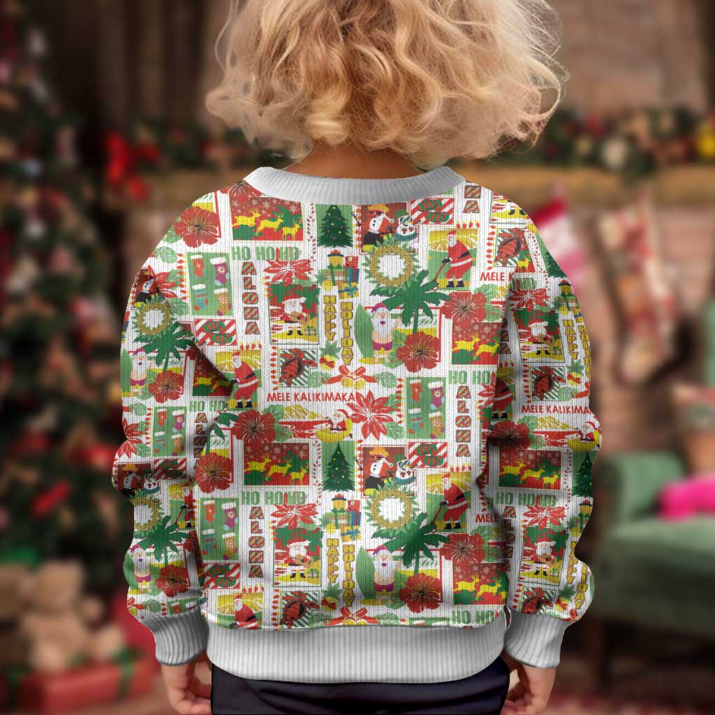 Hawaiian Santa Christmas Pattern Kid Ugly Christmas Sweater White Version - Wonder Print Shop