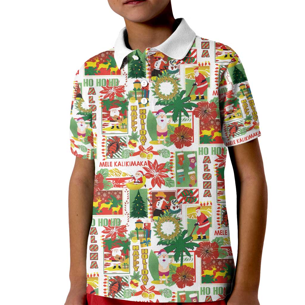 Hawaiian Santa Christmas Pattern Kid Polo Shirt White Version - Wonder Print Shop