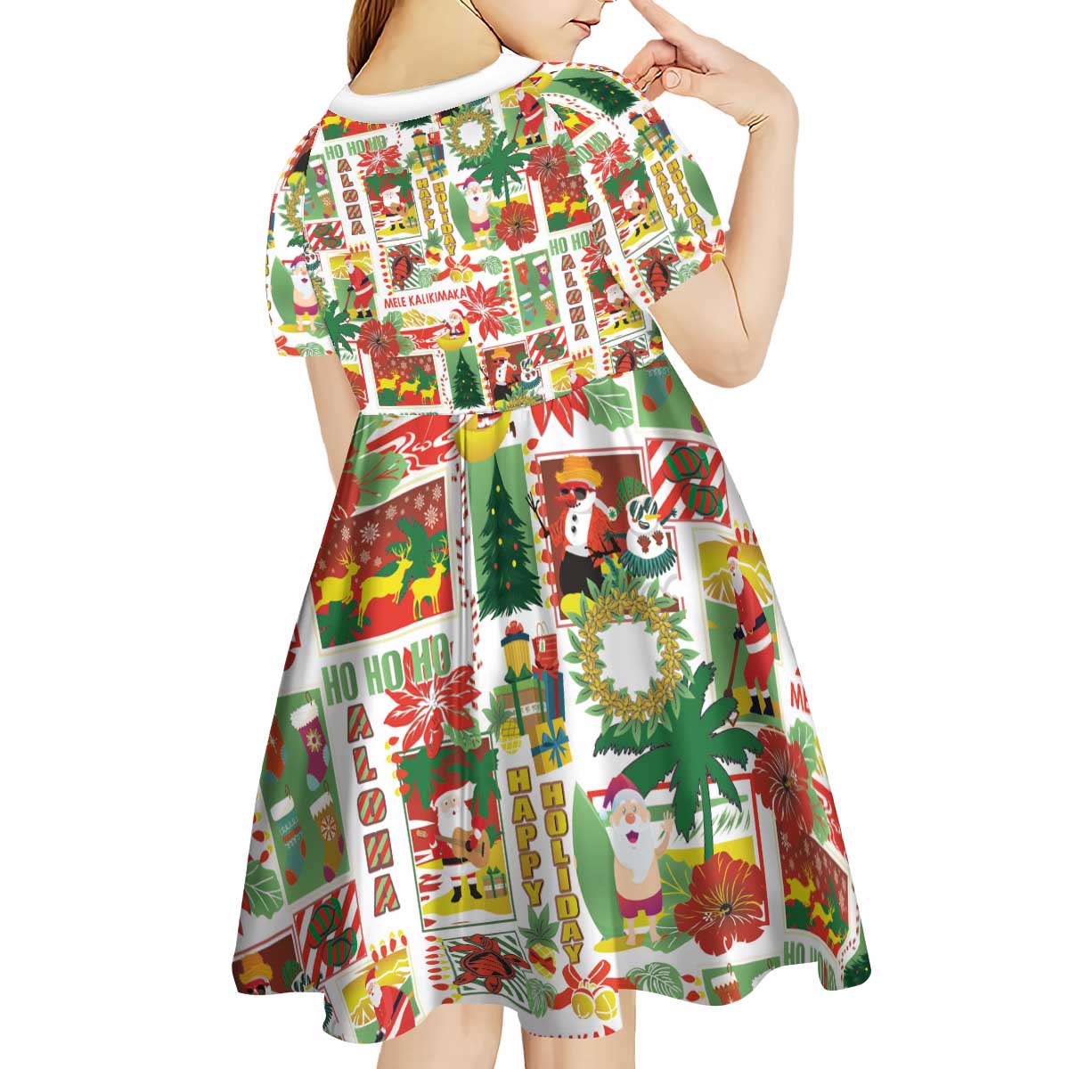 Hawaiian Santa Christmas Pattern Kid Short Sleeve Dress White Version - Wonder Print Shop