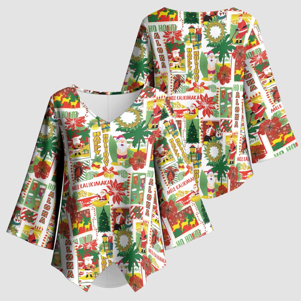 Hawaiian Santa Christmas Pattern Kimono Sleeve Blouse White Version - Wonder Print Shop
