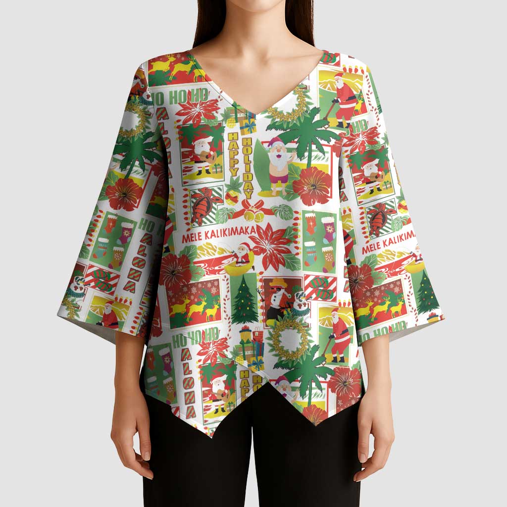 Hawaiian Santa Christmas Pattern Kimono Sleeve Blouse White Version - Wonder Print Shop
