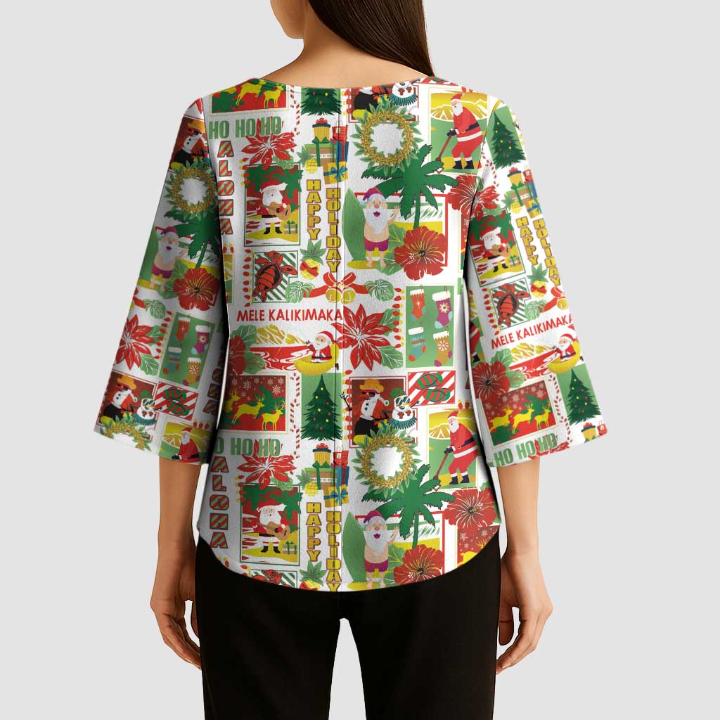 Hawaiian Santa Christmas Pattern Kimono Sleeve Blouse White Version - Wonder Print Shop