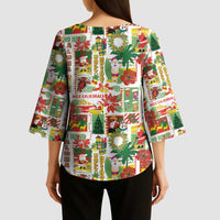 Hawaiian Santa Christmas Pattern Kimono Sleeve Blouse White Version - Wonder Print Shop