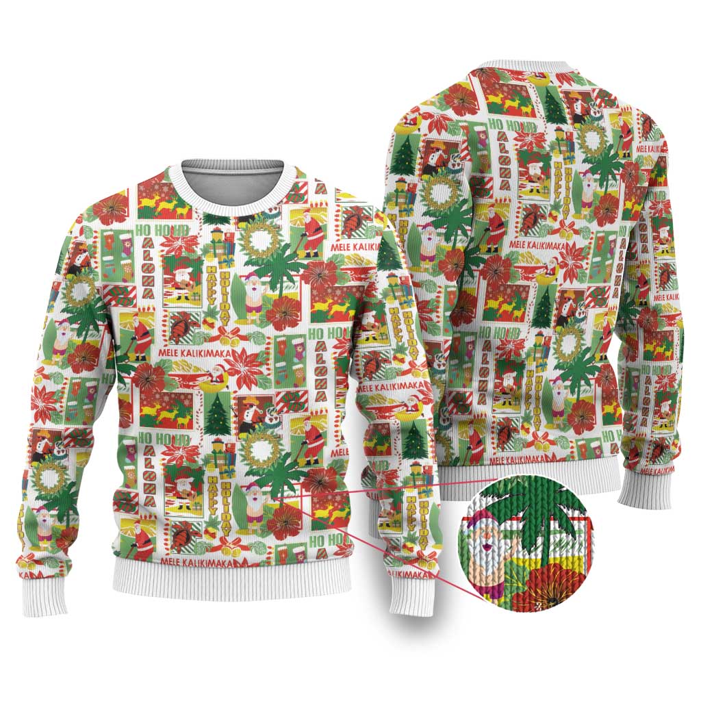 Hawaiian Santa Christmas Pattern Ugly Christmas Sweater White Version - Wonder Print Shop