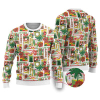 Hawaiian Santa Christmas Pattern Ugly Christmas Sweater White Version - Wonder Print Shop