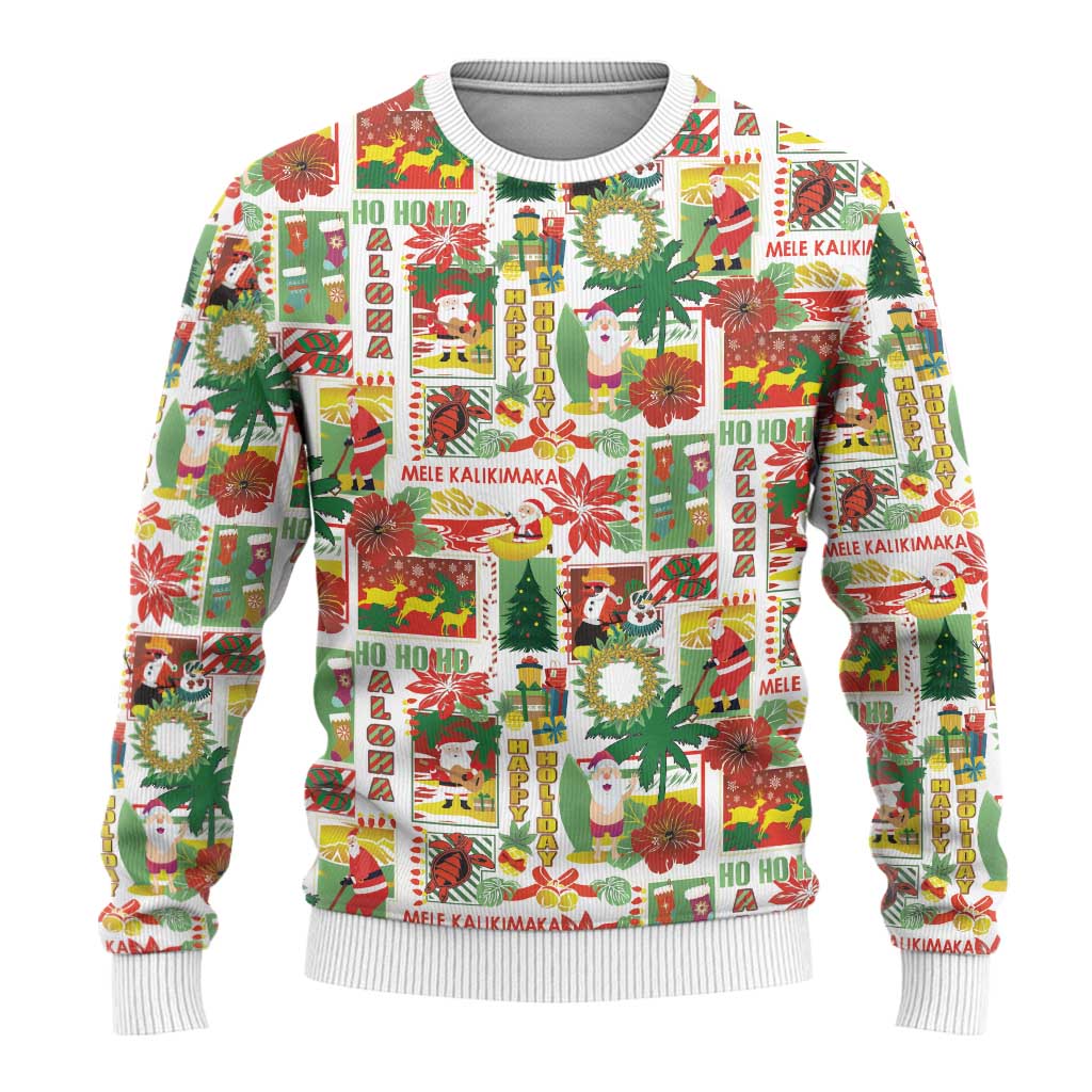 Hawaiian Santa Christmas Pattern Ugly Christmas Sweater White Version - Wonder Print Shop