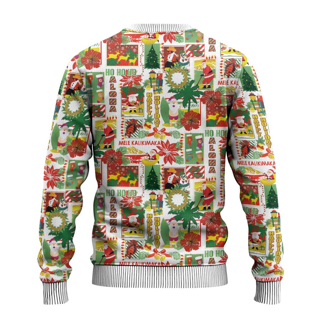 Hawaiian Santa Christmas Pattern Ugly Christmas Sweater White Version - Wonder Print Shop